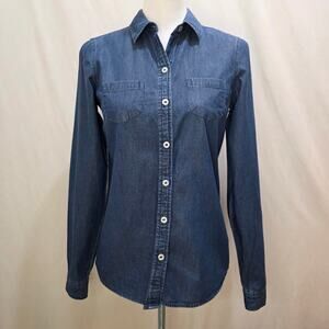 Outback Red Denim Button Down Dress Western Boho Chic Classic Shirt Blue X-Small